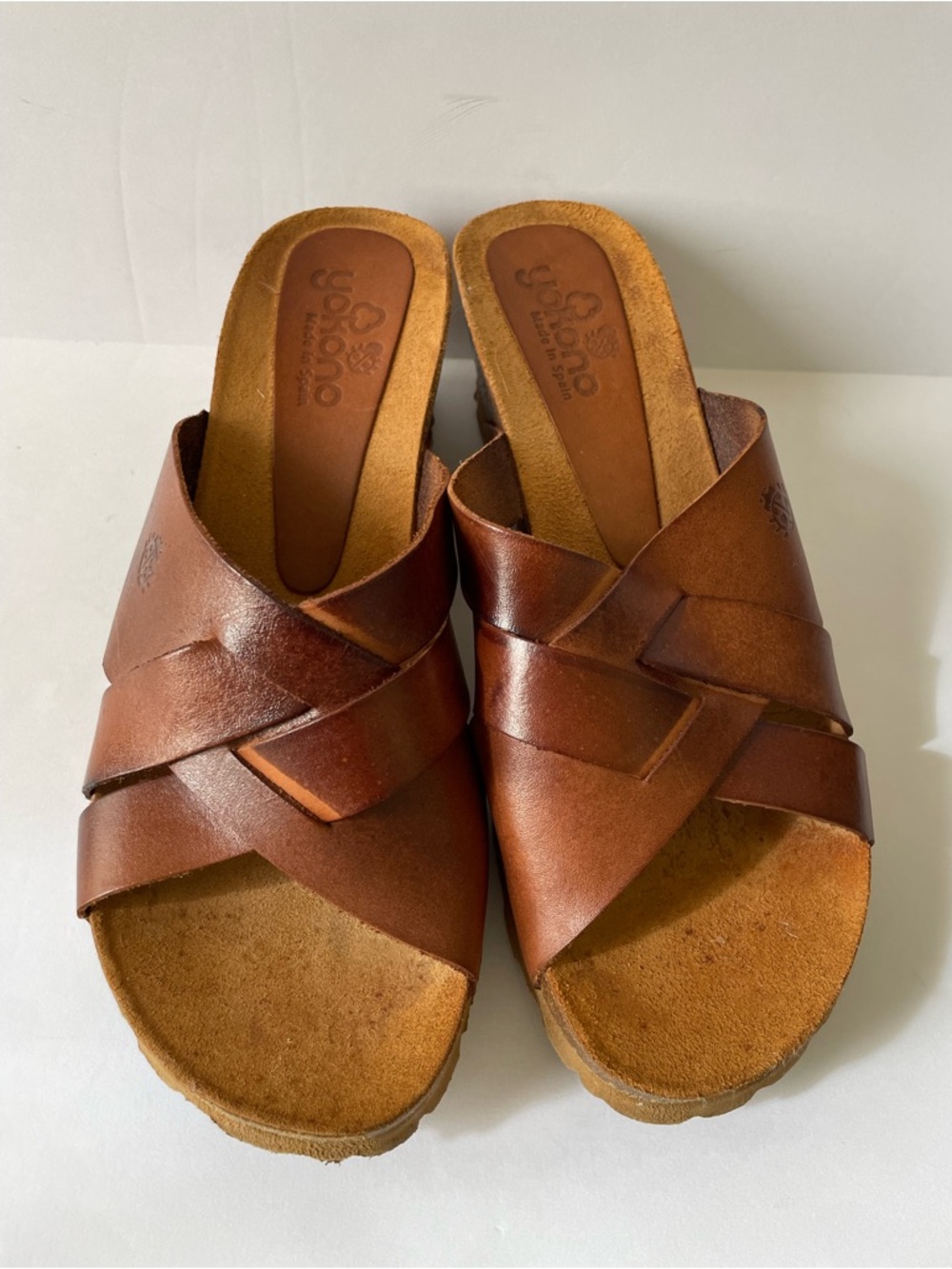 Beautiful Yokono Brown Leather Wedges Cork Comfortable Sandals Size 8 Spain